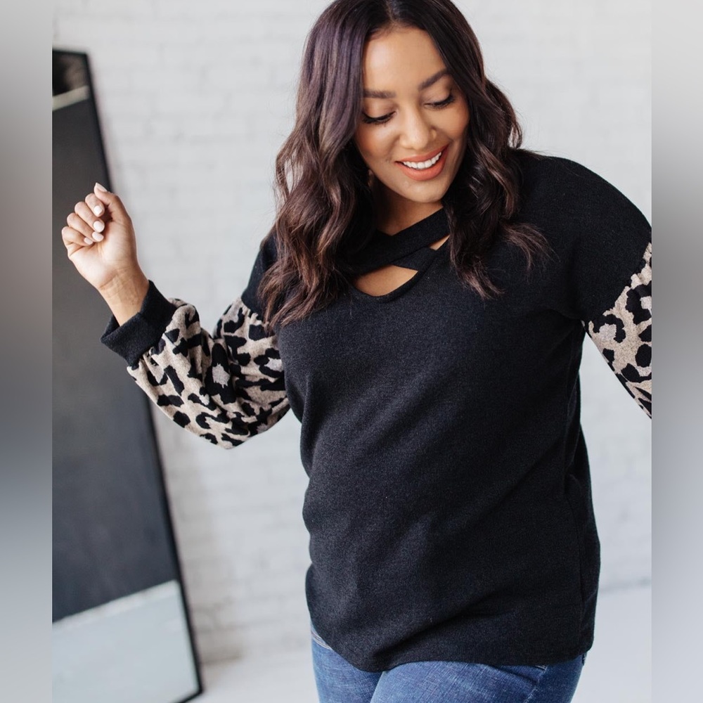💥 BOGO 💥 NEW | 143 Story | Black Leopard | Criss Cross Neck | Sweater | Large
